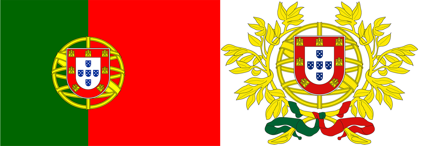The flag and coat of arms of Portugal.