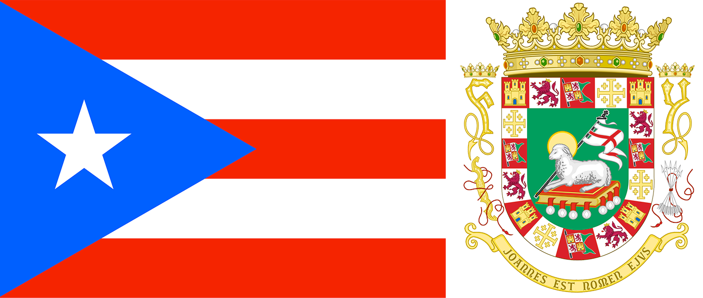 The flag and coat of arms of Puerto Rico.