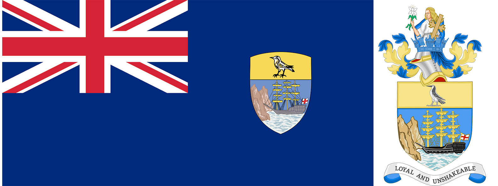The flag and coat of arms of Saint Helena.