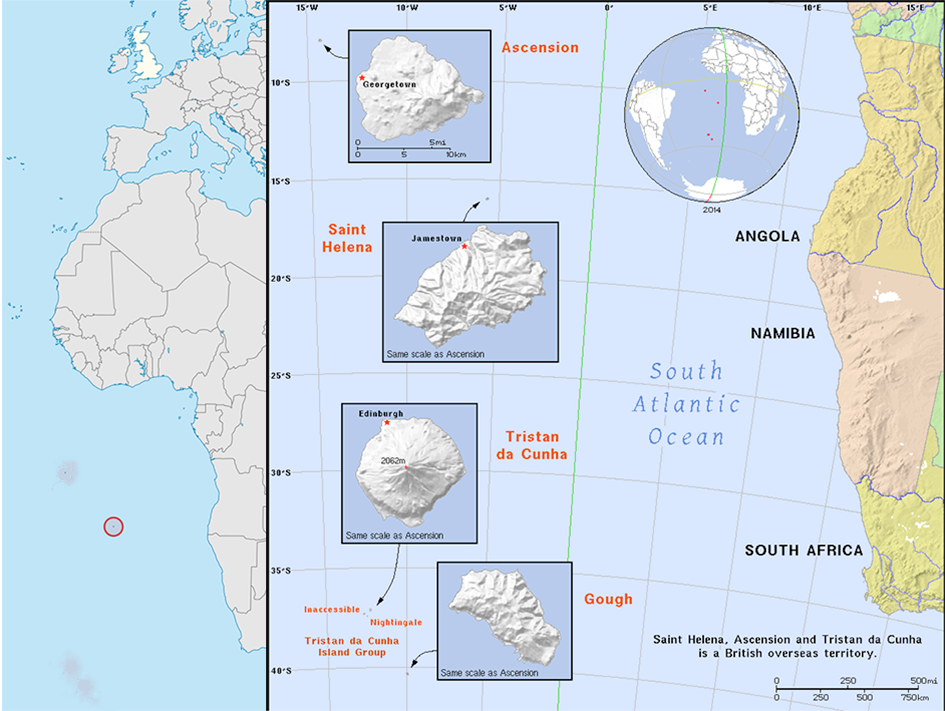 Location of Saint Helena in the Atlantic.