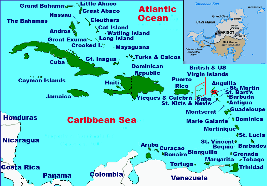 Location of Saint Martin in the Caribbean.