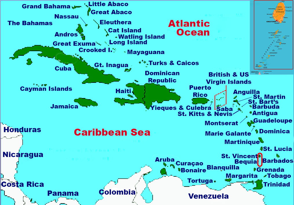Location of Saint Vincent and the Granadines in the Caribbean.