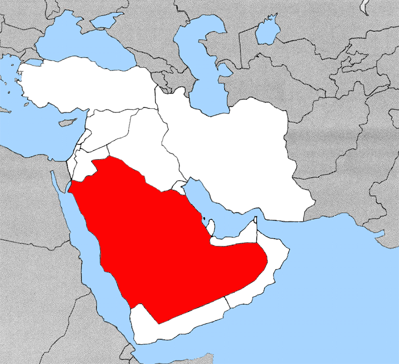 Location of Saudi Arabia in the West Asia.