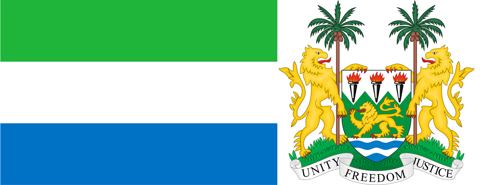 The flag and coat of arms of Sierra Leone.