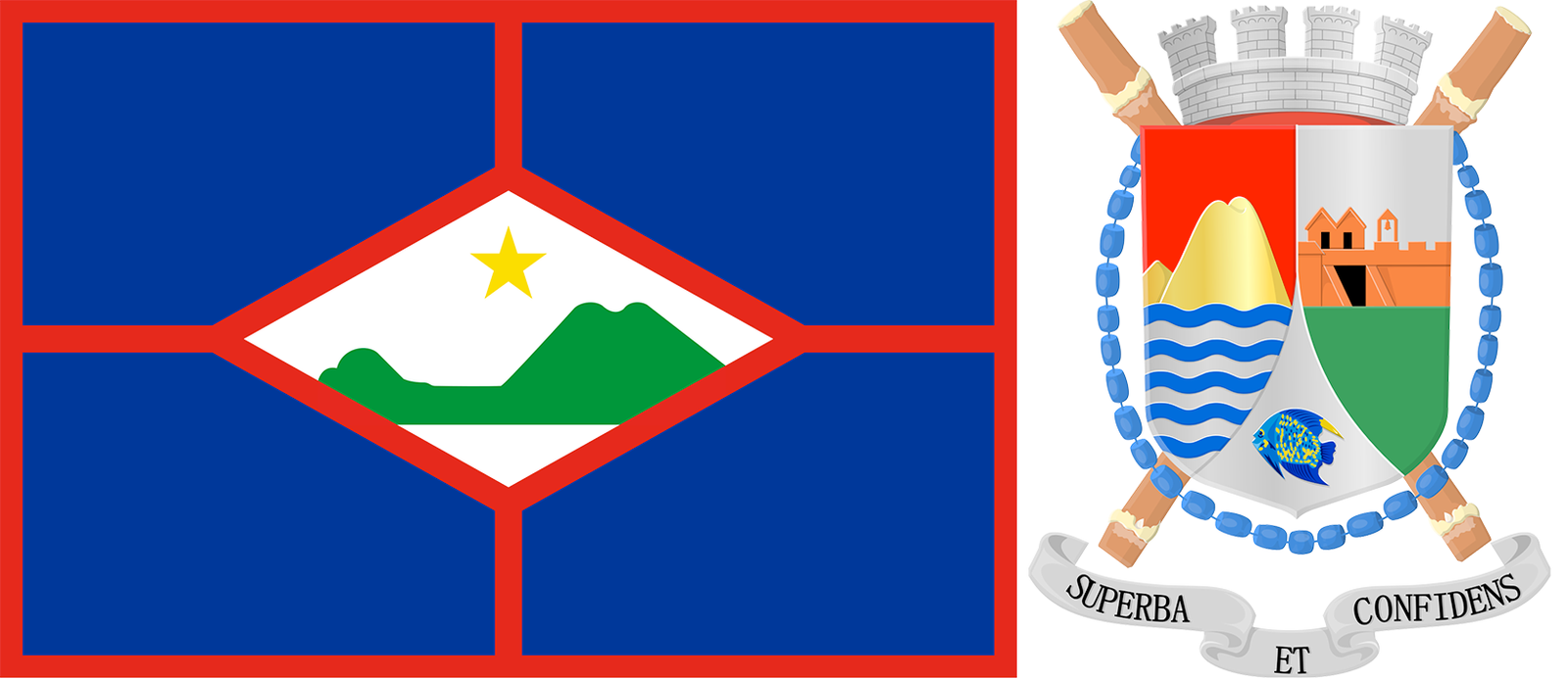 The flag and coat of arms of Sint Eustatius.
