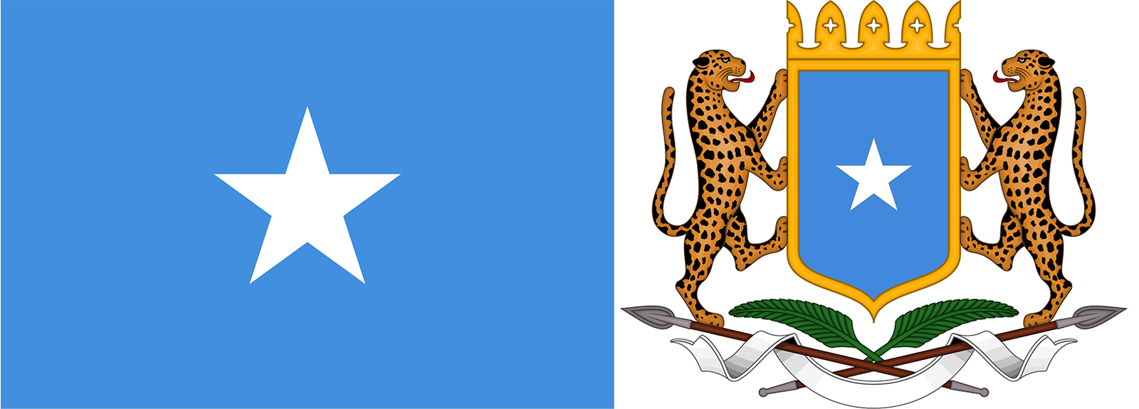 The flag and coat of arms of Somalia.