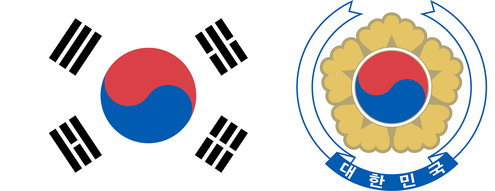 The flag and emblem of South Korea.