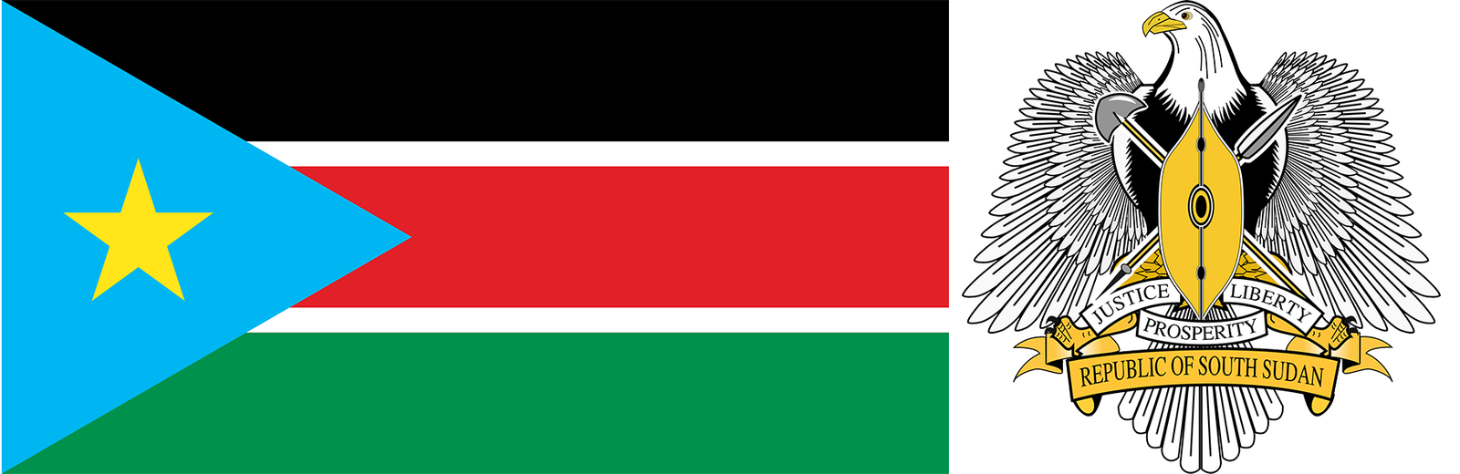 The flag and coat of arms of South Sudan.