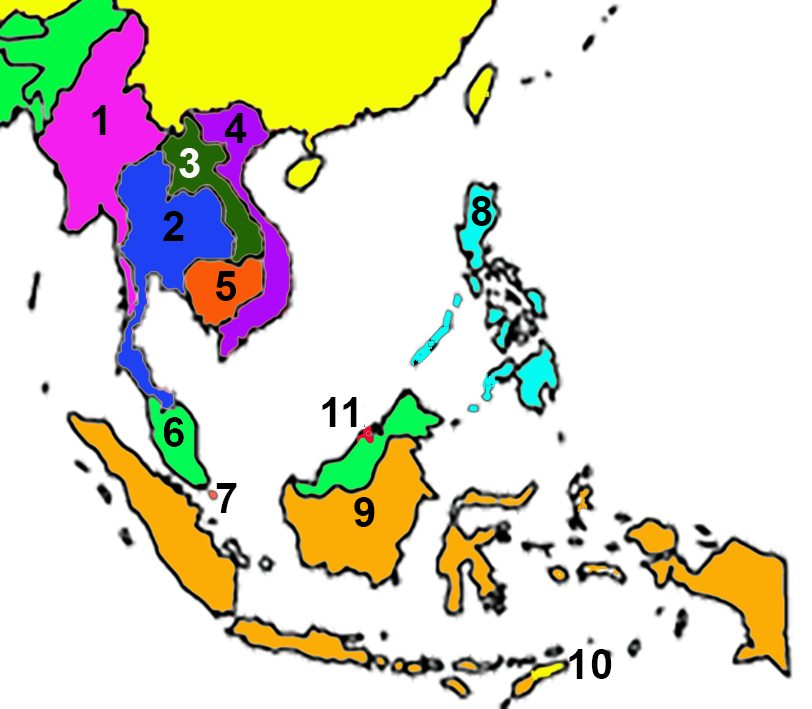 Location of the 11 nations of Southeast Asia.