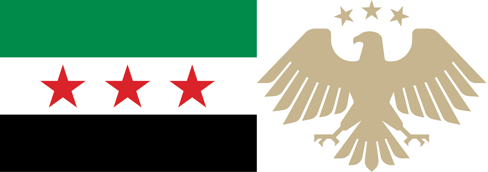 The flag and emblem of Syria.