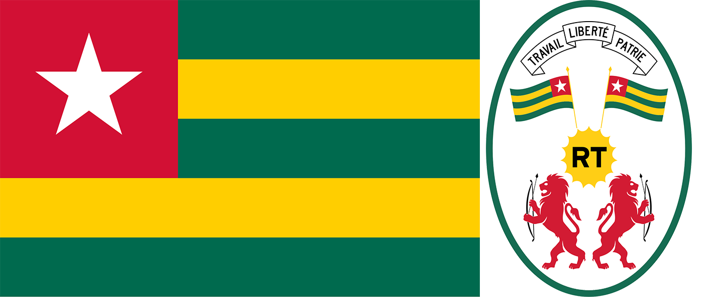The flag and coat of arms of Togo.