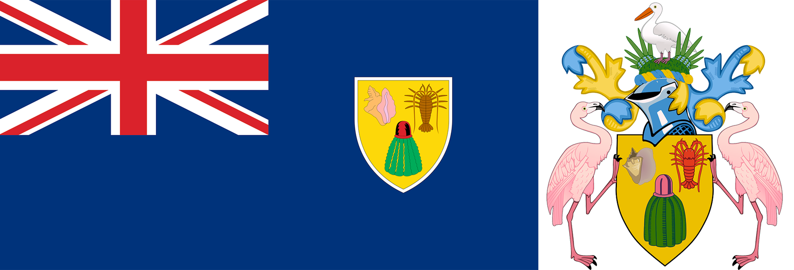 The flag and coat of arms of the Turks and Caicos Islands.