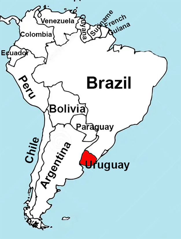 Location of Uruguay in South Americas.