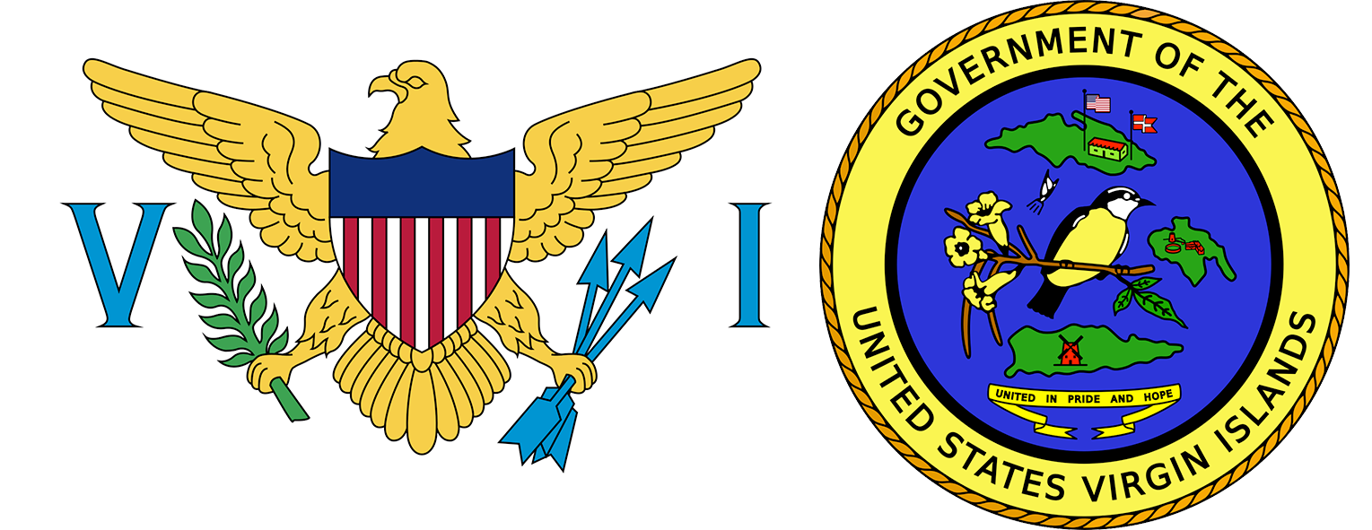 The flag and coat of seal of the US Virign Islands.