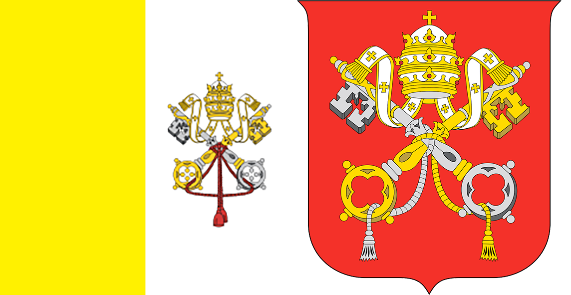 The flag and coat of arms of Vatican City.