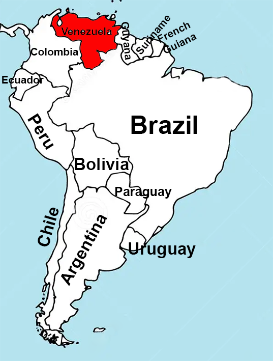 image of Venezuela, in relation to South America with Venezuela in Red