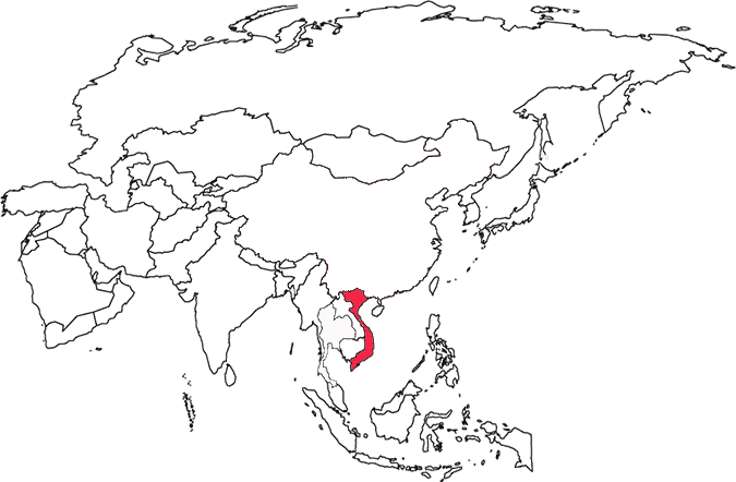 Location of Vietnam in Asia.