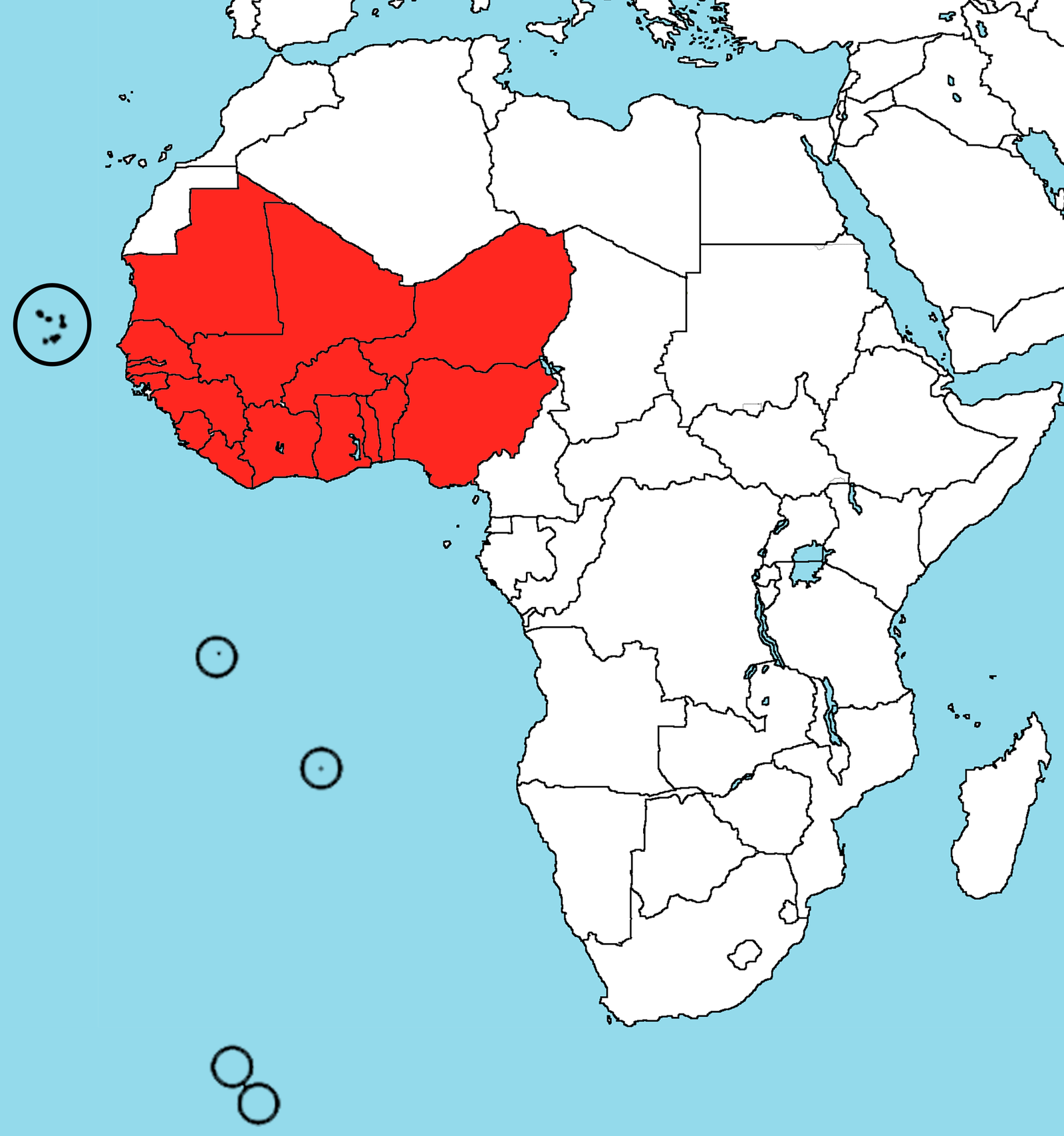 Map showing the extend of West Africa.