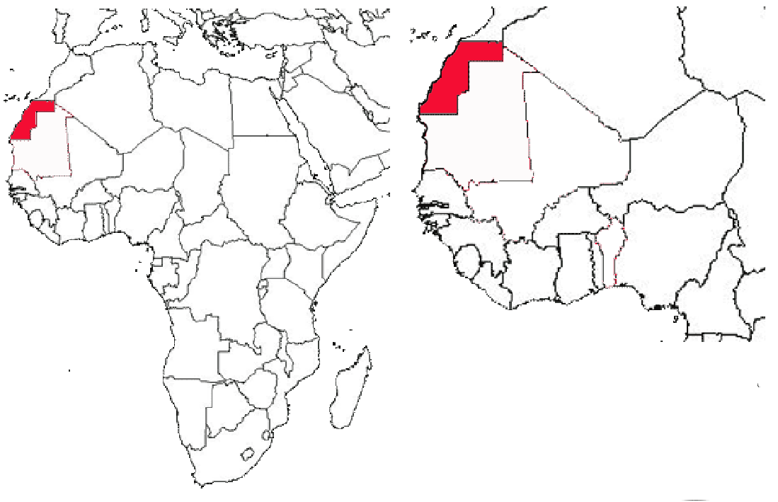 image of Western Sahara, in relation to Africa.
