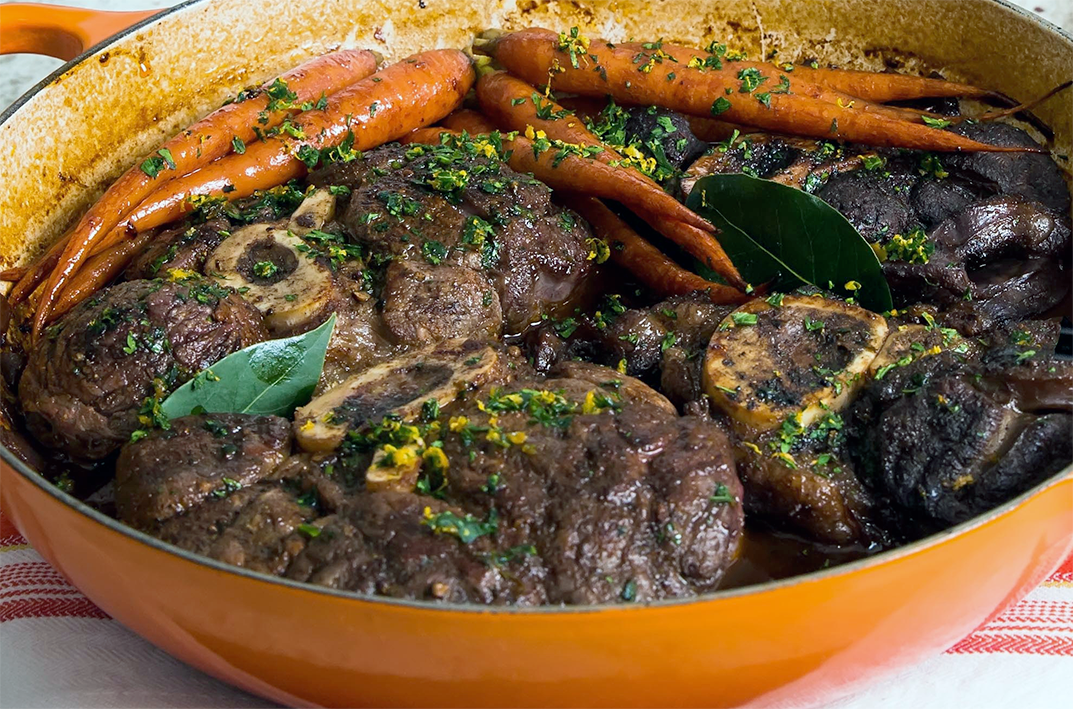 beef and carrots braised in a cocotte