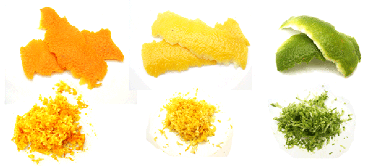 Pared citrus zest and grated citrus zest