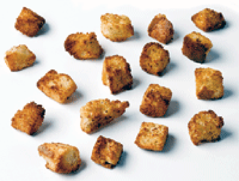 Croutons, baked cubes of bread