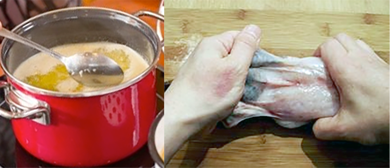 Depouiller: skimming a stew and skinning a fish