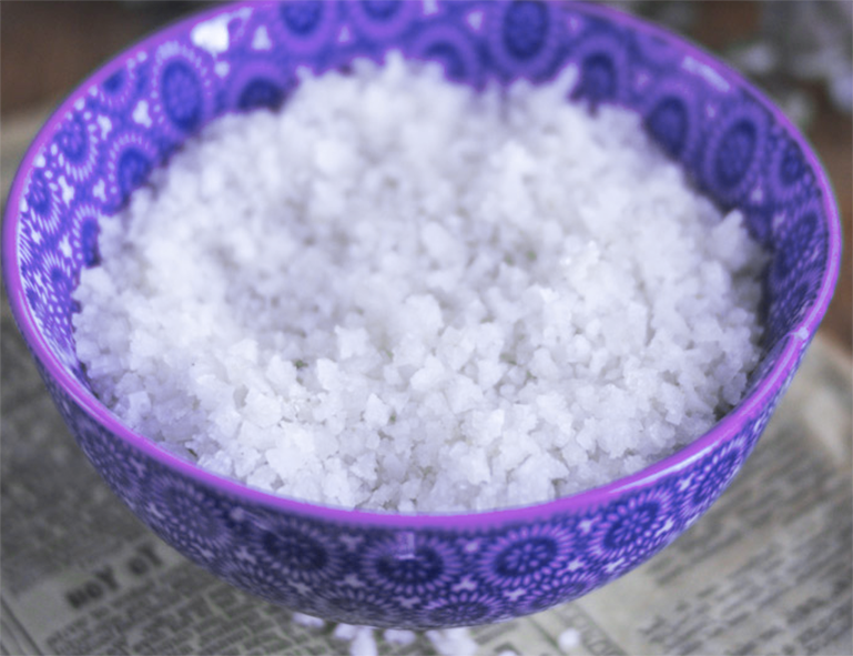 Fleur-de-sel, flakes of French sea salt in a bowl