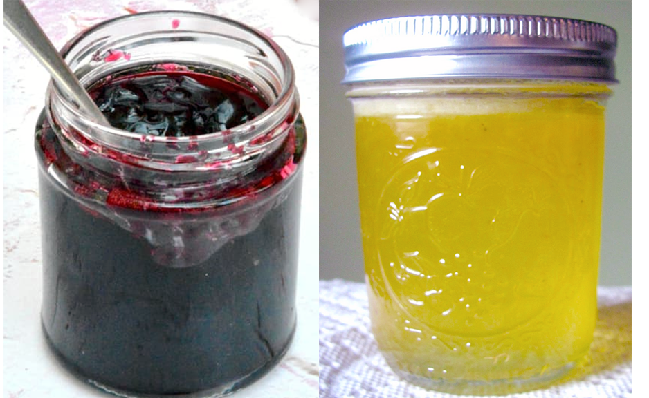 Image of black cherry jam and pineapplleweed jelly.