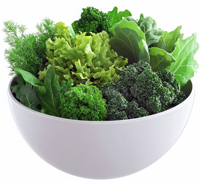 Mixed leafy greens in a bowl.