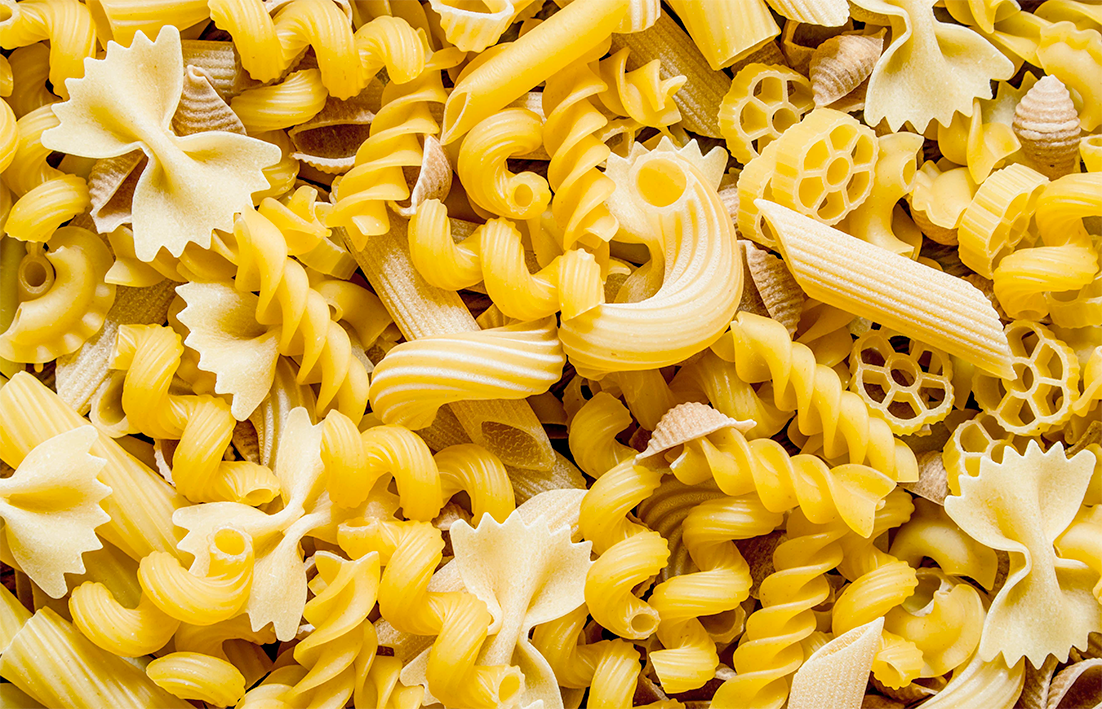 Varieties of dried pasta shapes
