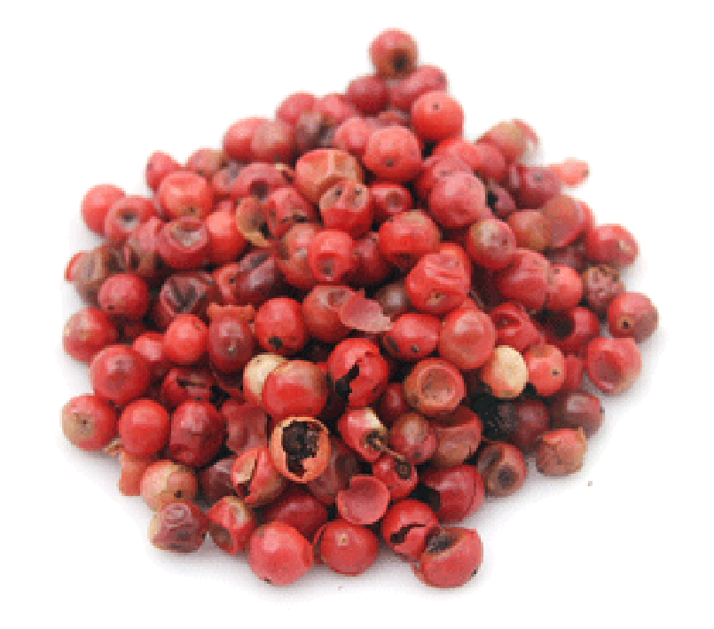 Red peppercorns on a plate