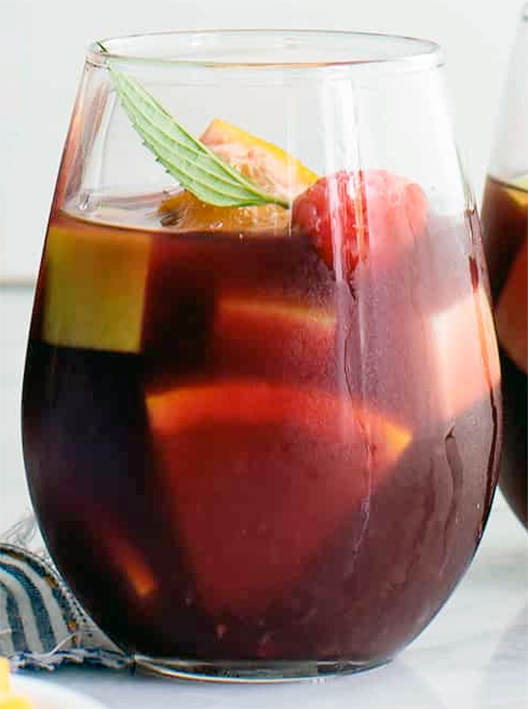 Red wine sangria served in a glass