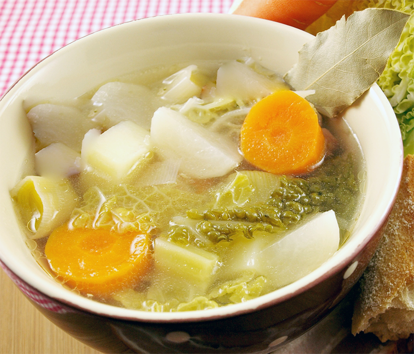 Paysanne soup served in a bowl