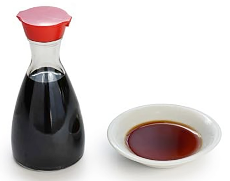 Bottle of soy sauce and soy sauce in a small bowl