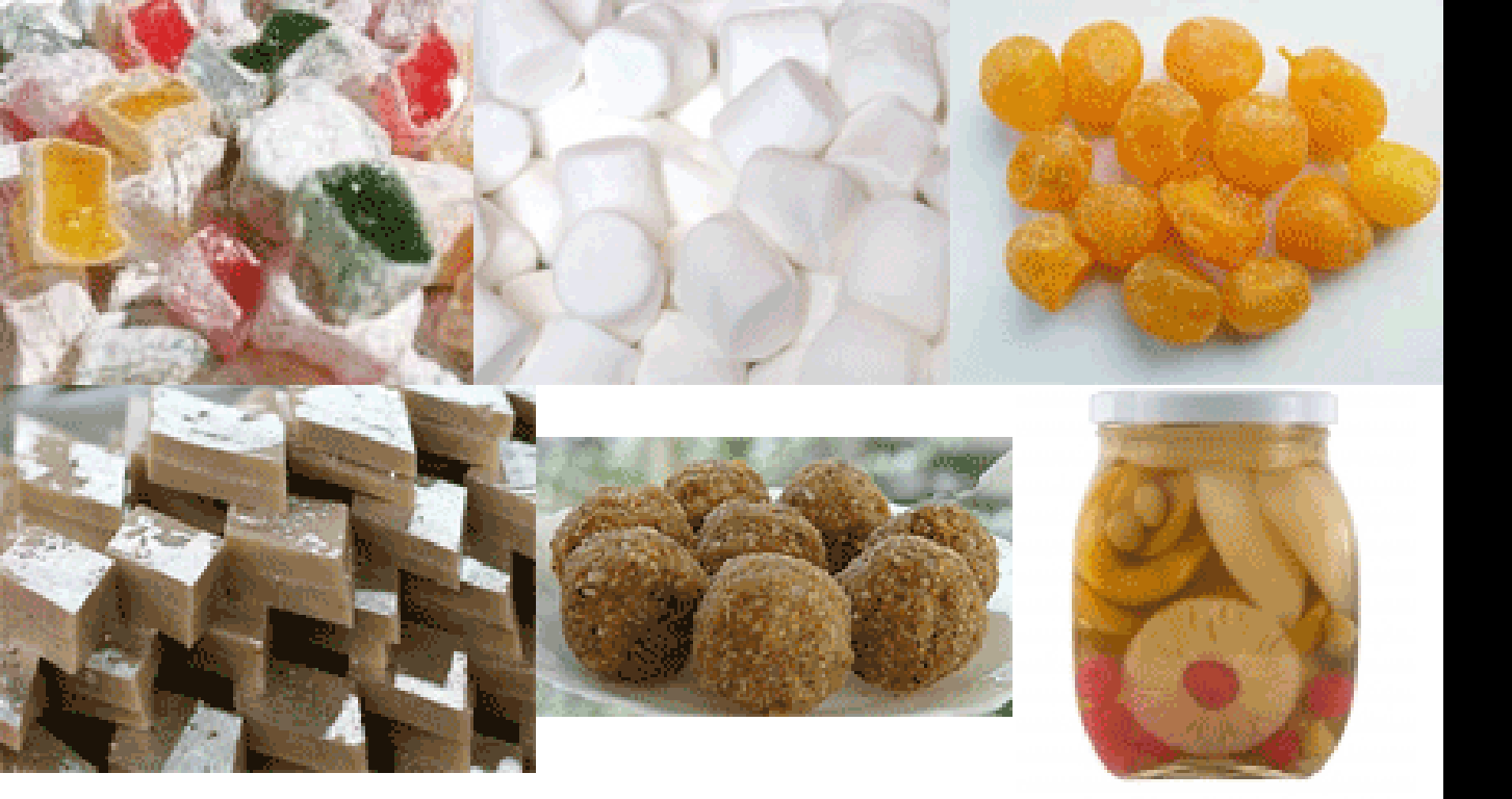 Sweetmeats (turkish delights, marshmallows, sweetmeats, preserved fruit)