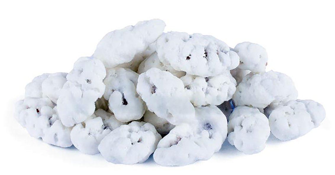 pile of sugared almond comfits on a white background