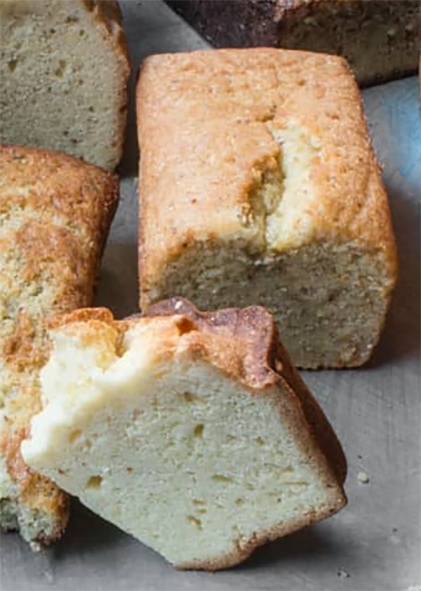 angelica seed pound cake with the end cut off to reveal inside
