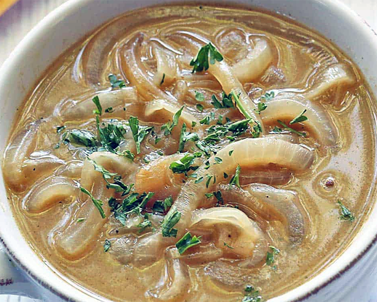 basic onion soup thickened with rice flour and plain flour