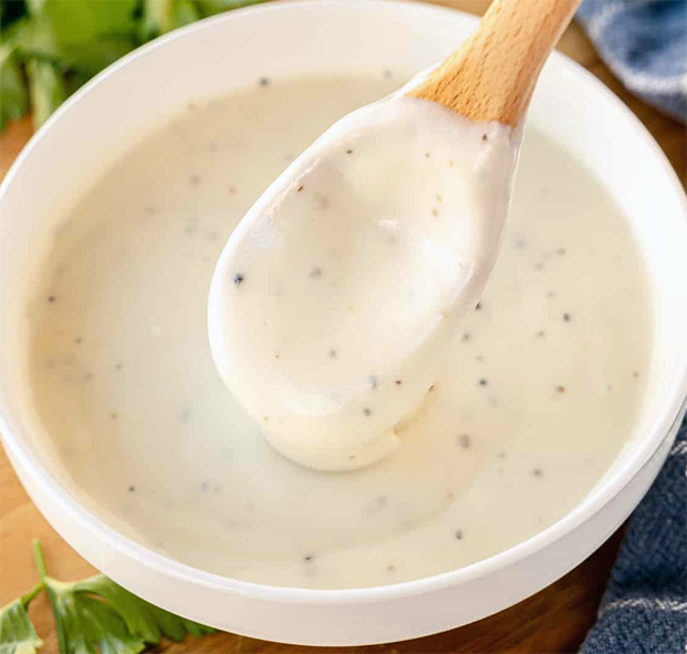 creamy white chestnut sauce in a bowl