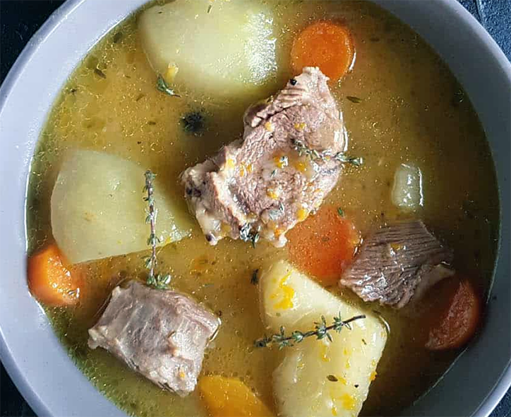 soup of mutton and vegetables in a bowl