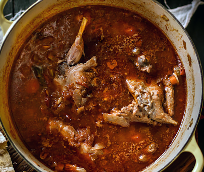hare soup in a cast iron casserole