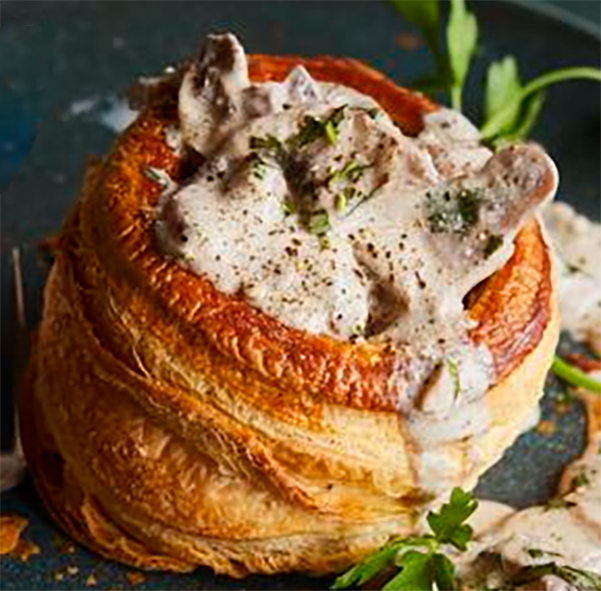 lobster meat in a bechamel sauce based baked in a shell of puff pastry