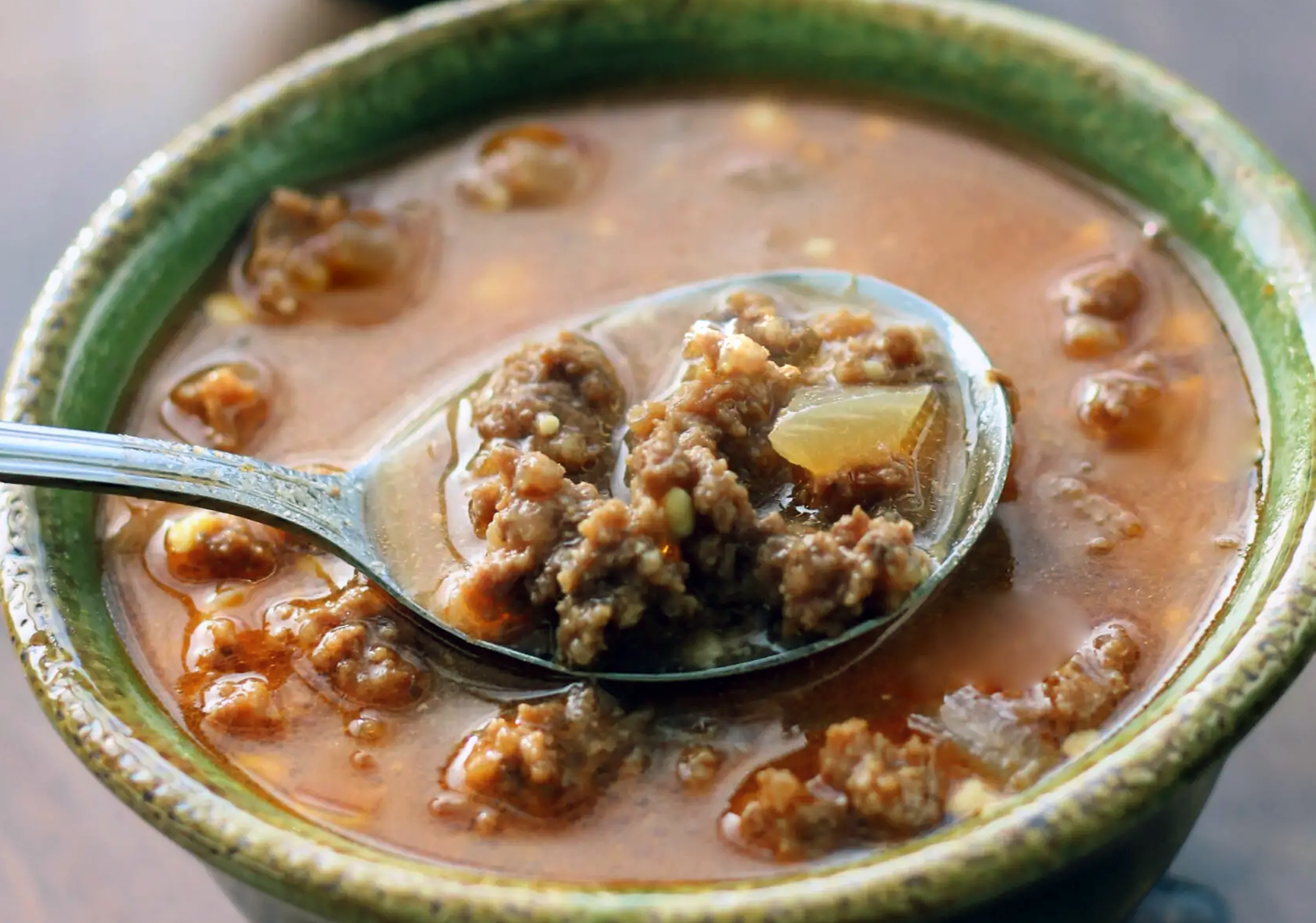 mock turtle soup in a green soup bowl