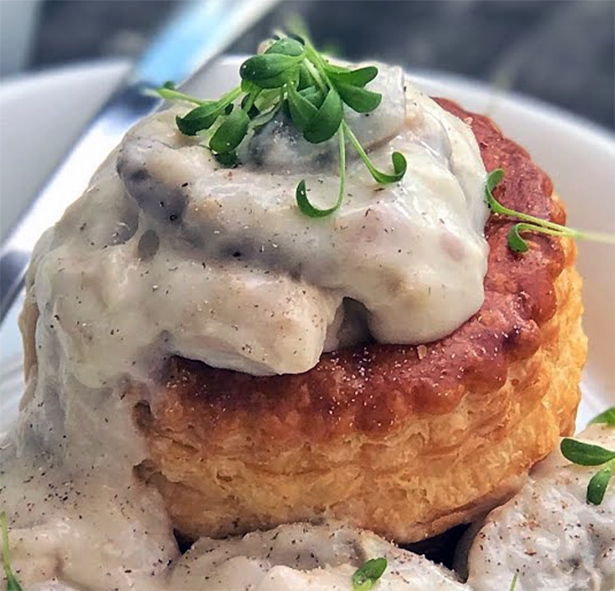 vol au vent filled with oyster meats in cream sauce