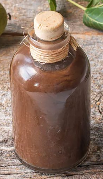 Quin's sauce in a stoppered bottle