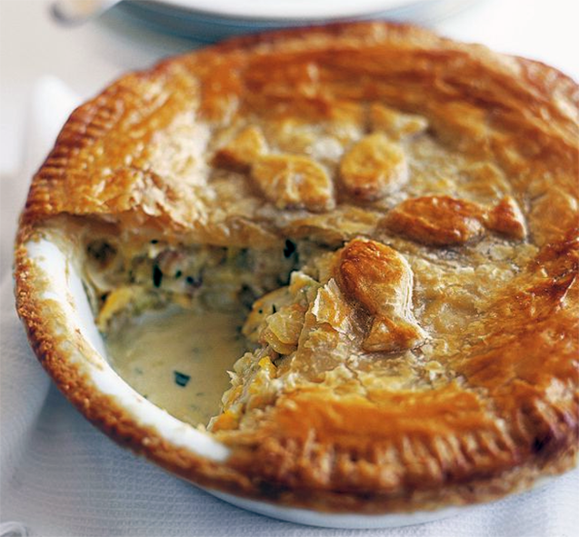 fish and oyster pie with a puff pastry crust