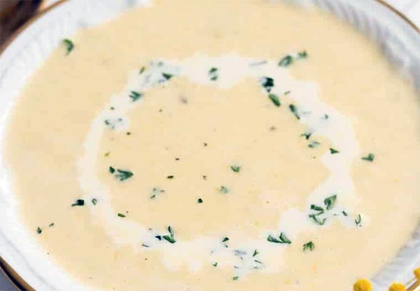 sago cream soup with egg liaison
