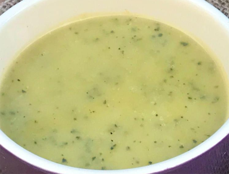 pureed marrow soup in a soup bowl