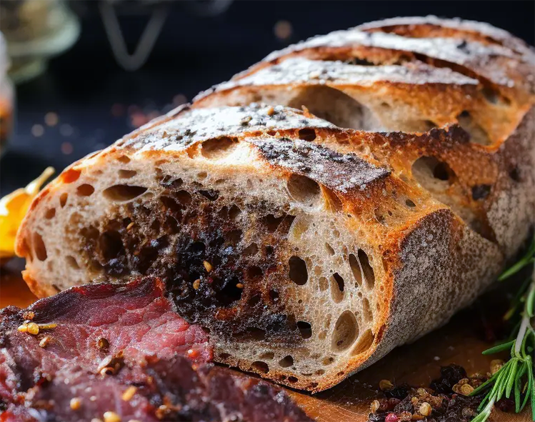 loaf of biltong pot bread served with slices of beef